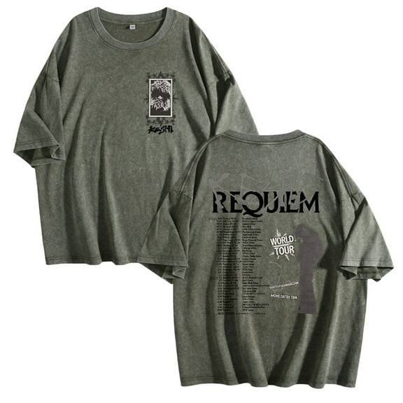 Keshi Requiem World Tour Washed Cotton Tshirt Hip Hop Short Sleeve Vintage 90s Tees