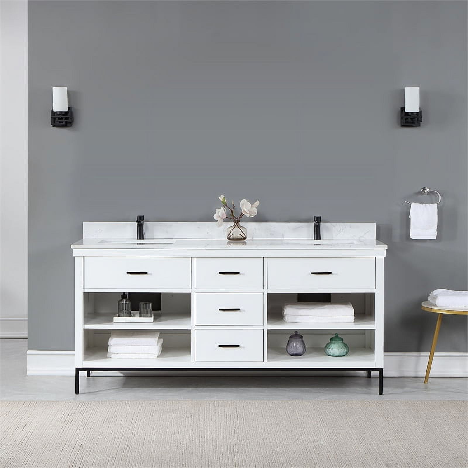 Kesia 72" Minimalist Double Bathroom Vanity with Carrara White Top