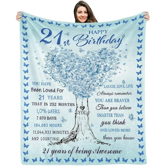 Kesidilo 21st Birthday Gifts for Her, Gifts for 21 Year Old Female, 21 Year Old Birthday Gifts Ideas, Happy 21st Birthday Gift for Women Daughter Sister, 21st Birthday Decorations Blanket 50"X60"