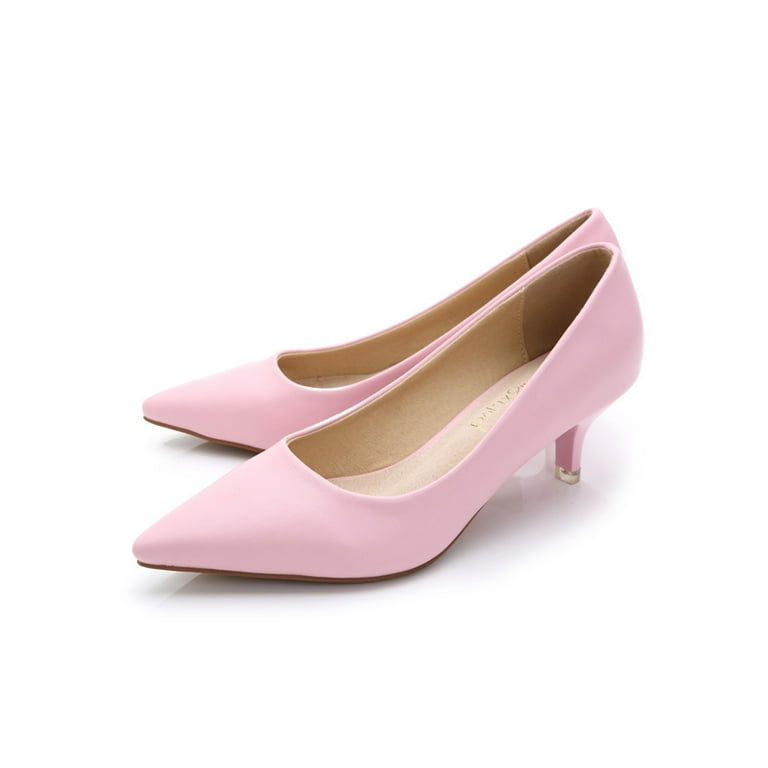 Kesitin Womens Anti Slip Pointed Toe Heels Formal Fashion Kitten Heel Pump Pink 5.5