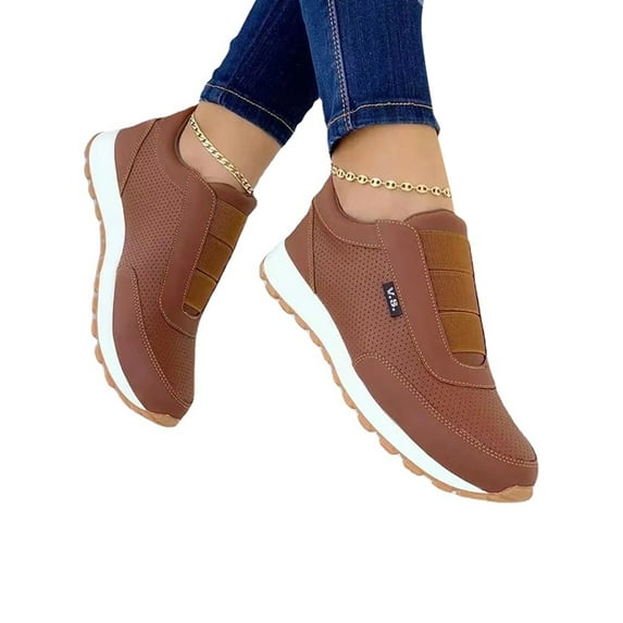 Kesitin Womens Comfort Slip On Sneakers Work Lightweight Casual Shoes Breathable Low Top Flats Dark Brown 7