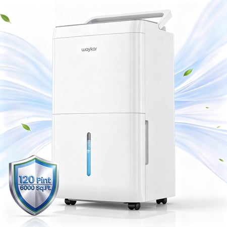 Waykar 120 Pint Dehumidifier for Basement and Large Room, Covers 6000 Sq. Ft., with Auto Drain