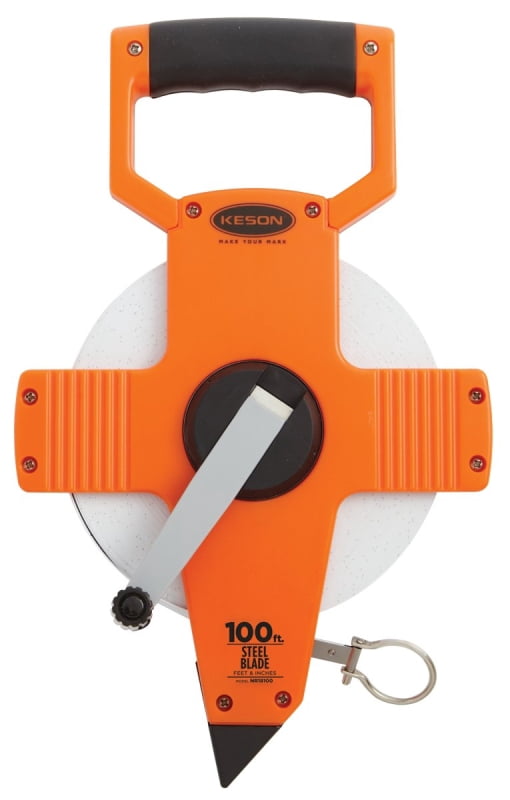KESON LLC NR18100 Tape Measure, 100 ft L Blade, 3/8 in W Blade, Steel Blade, ABS Case, Gray Case