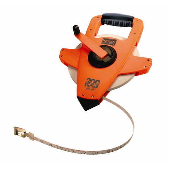 Keson NRS10200H Permaclad 200-foot Steel Long Measuring Tape Featuring 3-to-1 Rewind with Hook CA2
