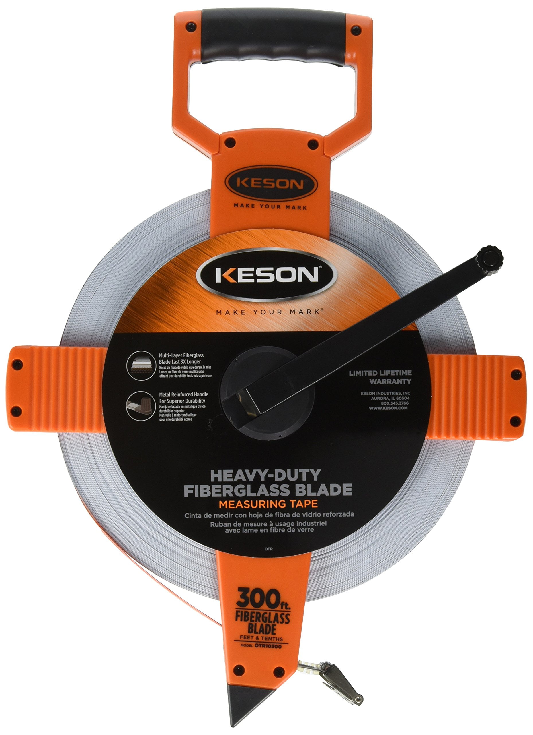 Keson OTR10300 Open Reel Fiberglass Tape Measure Reel (Graduations: 1/10, 1/100), 300-Foot CA2
