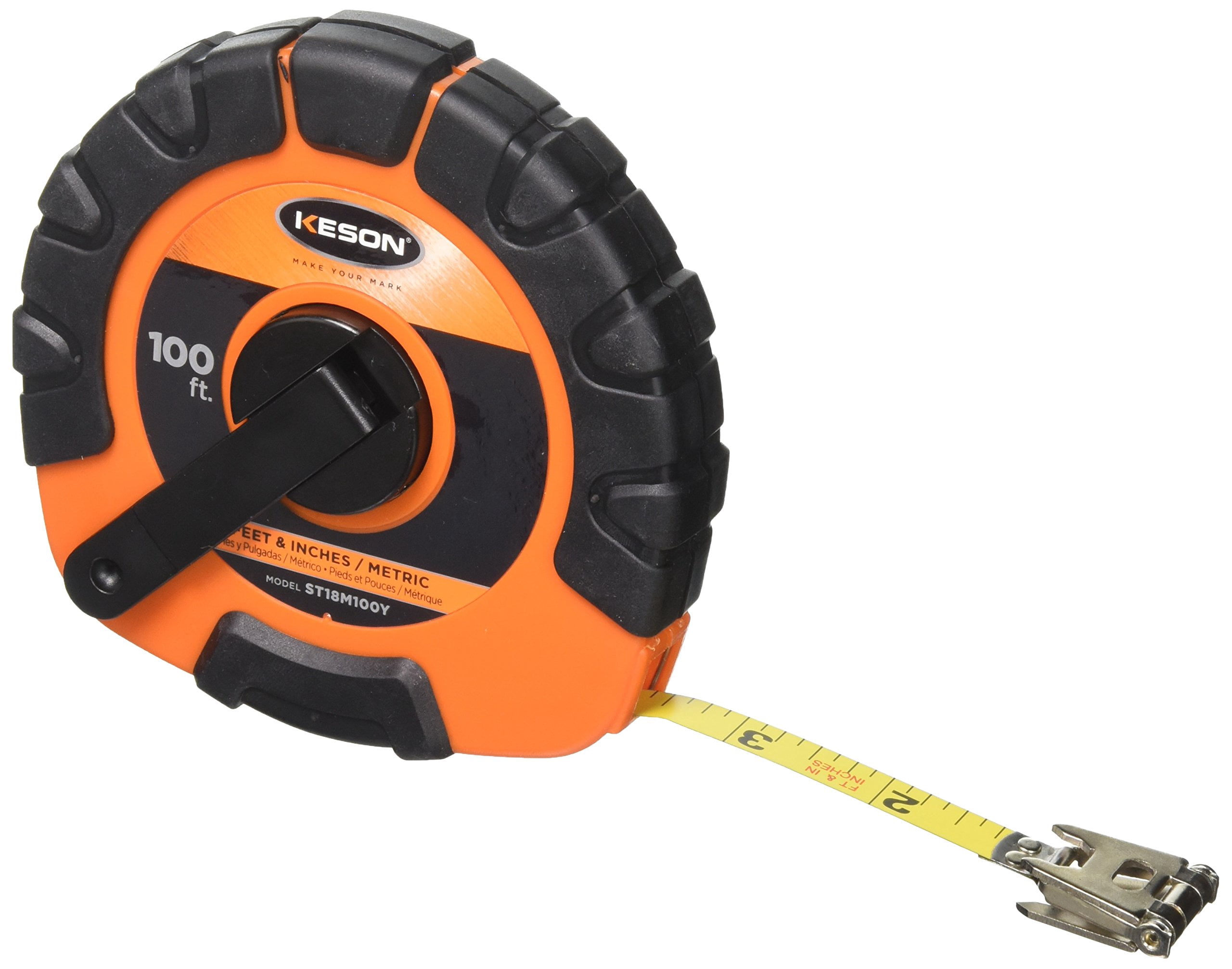 Keson ST18M100Y Closed-ABS Housing Steel Tape Measures (Graduations: ft, in, 1/8 & cm, mm), 100-Foot / 30M, Orange