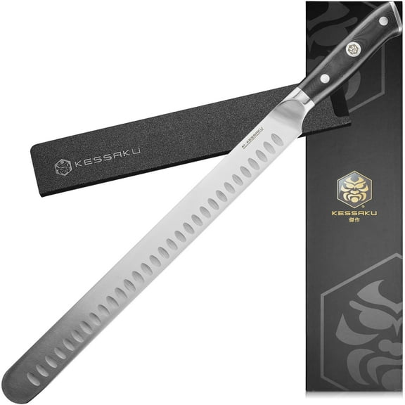 Kessaku Carving Meat Knife - 12 inch - Dynasty Series - Razor Sharp - Granton Edge - Forged ThyssenKrupp German High Carbon Stainless Steel - G10 Garolite Handle with Blade Guard