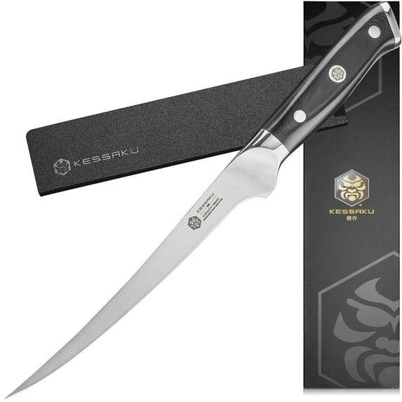 Kessaku Flexible Fillet Knife - 7 inch - Dynasty Series - Razor Sharp - Forged ThyssenKrupp German High Carbon Stainless Steel - Boning, Trimming, Skinning - G10 Garolite Handle with Blade Guard