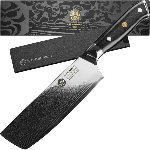 Kessaku Nakiri Knife - 7 inch - Damascus Dynasty Series - Asian Vegetable Cleaver - Razor Sharp Kitchen Knife - Forged 67-Layer Japanese AUS-10V Stainless Steel - G10 Garolite Handle with Blade Guard