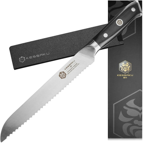 Kessaku Serrated Bread Knife - 8 inch - Dynasty Series - Razor Sharp Kitchen Knife - Forged ThyssenKrupp German High Carbon Stainless Steel - G10 Garolite Handle with Blade Guard