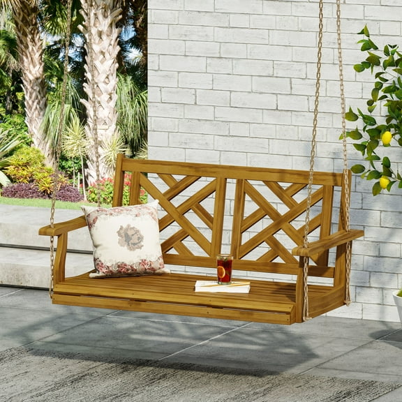 Kessler Acacia Wood Outdoor Hanging Porch Swing, Teak