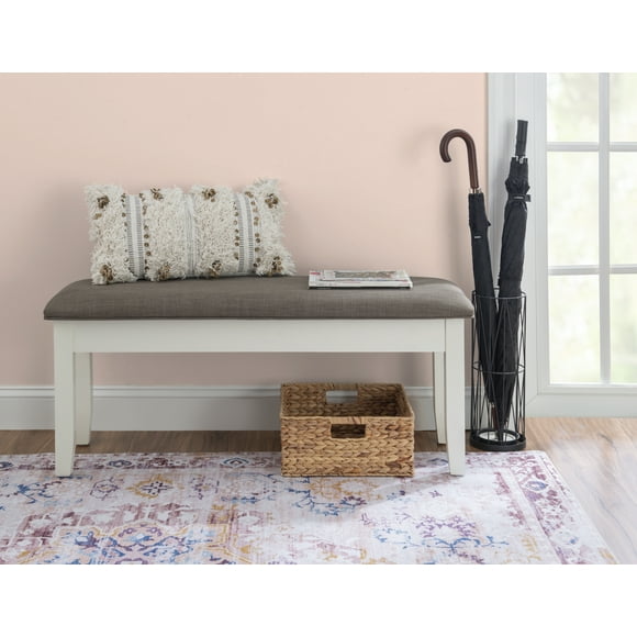 Kesten Farmhouse Dining Bench with Storage, Vanilla White Base with Rustic Taupe Fabric