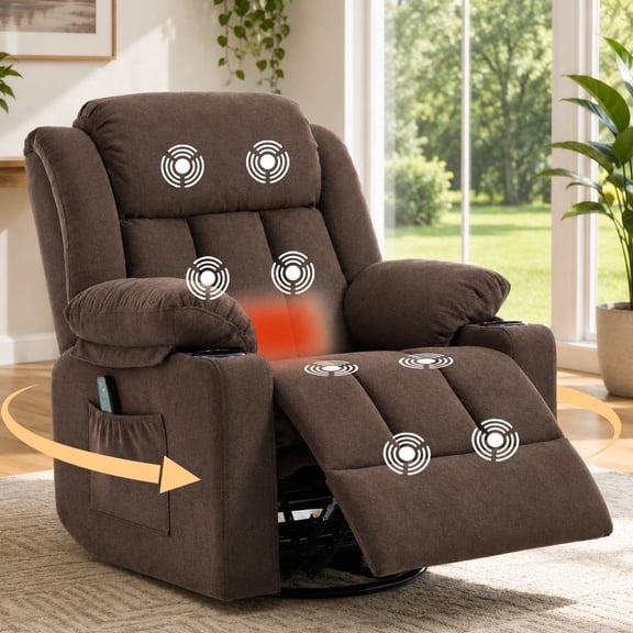 Sfxingyou Manual Swivel Rocker Recliner Chair for Adults with Massage and Heat Glider Rocking Recliner Chairs for Living Room Bedroom Overstuffed Soft Reclining Sofa Chair with Pockets and Cup Hold