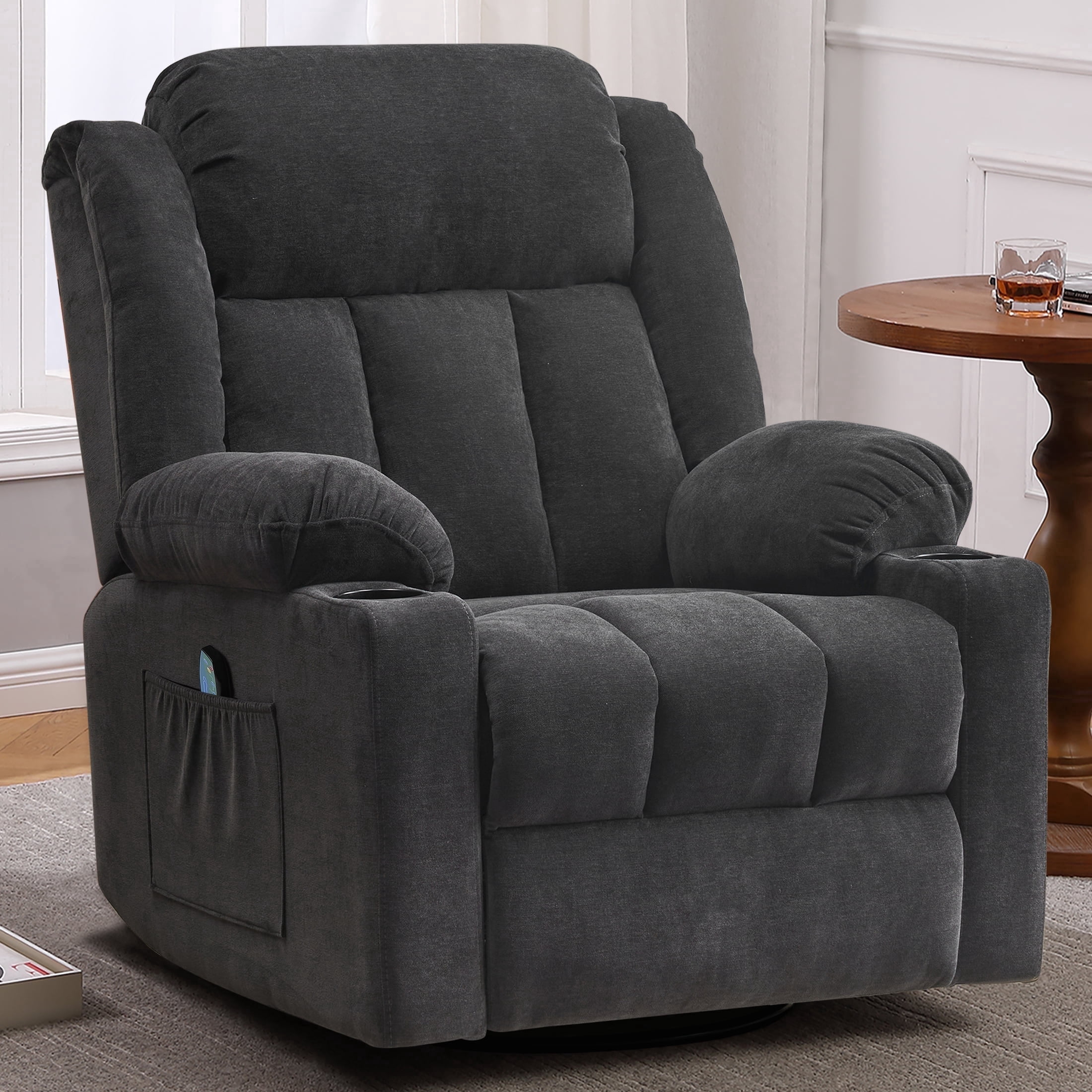 Sfxingyou Adult Fabric Solid Print Recliner Chair with Massage and Heat, Black Fabric