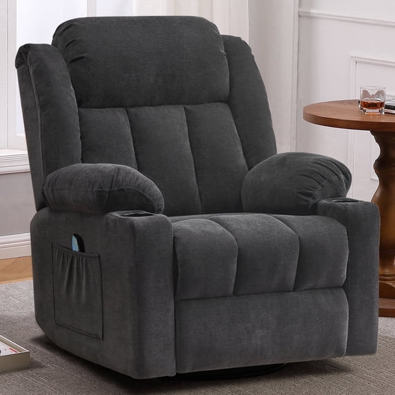 Sfxingyou Adult Fabric Solid Print Recliner Chair with Massage and Heat, Black Fabric