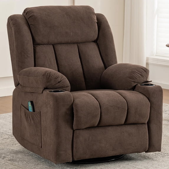 Sfxingyou Manual Swivel Rocker Recliner Chair for Adults with Massage and Heat Glider Rocking Recliner Chairs for Living Room Bedroom Overstuffed Soft Reclining Sofa Chair with Pockets and Cup Hold