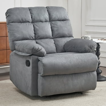 Ketaiyou Rocker Recliner Chair for Adults, Overstuffed Large Manual Rocking Recliner, Upholstered Soft Fabric Living Room, Metal Frame, Wood(Gray)