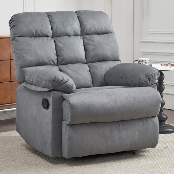 Sfxingyou Rocker Recliner Chair for Adults, Overstuffed Large Manual Rocking Recliner, Upholstered Soft Fabric Living Room, Metal Frame, Wood(Gray)