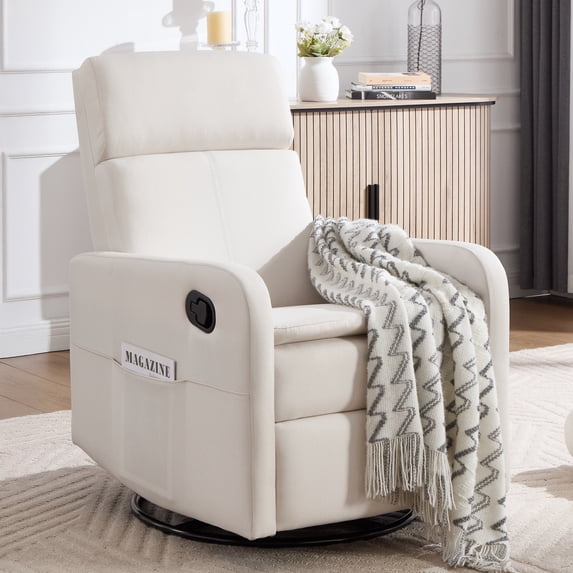 Sfxingyou Swivel Rocking Recliner Chair for Adults, Rocker Nursery Glider Chair for Living Room, Upholstered Fabric Reclining Single Sofa Chair (Beige)