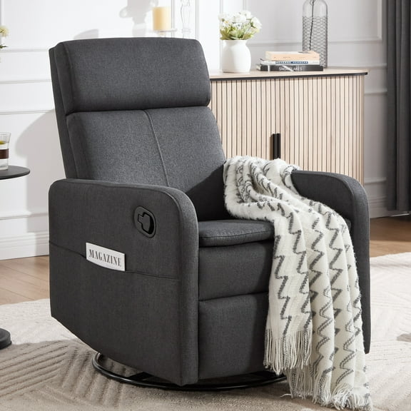Sfxingyou Swivel Rocking Recliner Chair for Adults, Home Nursery Glider for Living Room,Fabric (Grey)