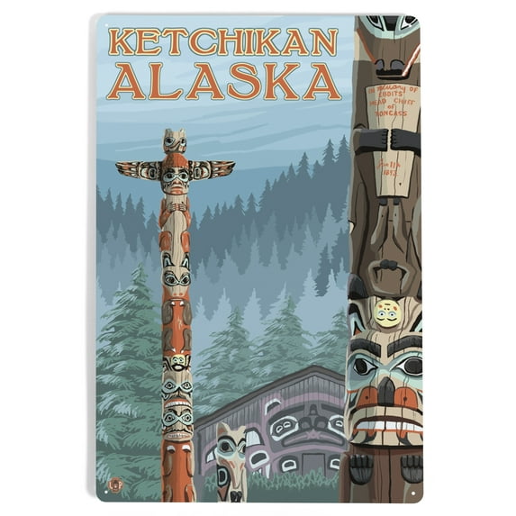 Ketchikan, Alaska, Alaska Totem Poles (12x18 Aluminum Art, Indoor ...