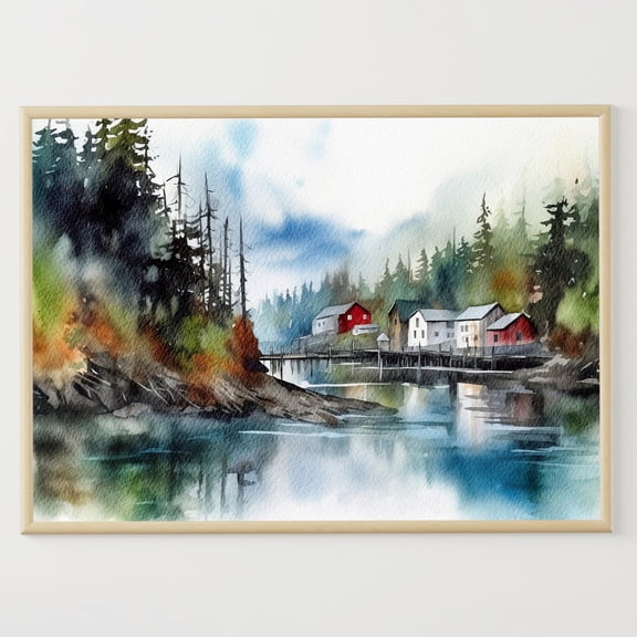 Ketchikan Alaska Art Poster: Pine Tree Landscape, Unframed Poster Size 8x12