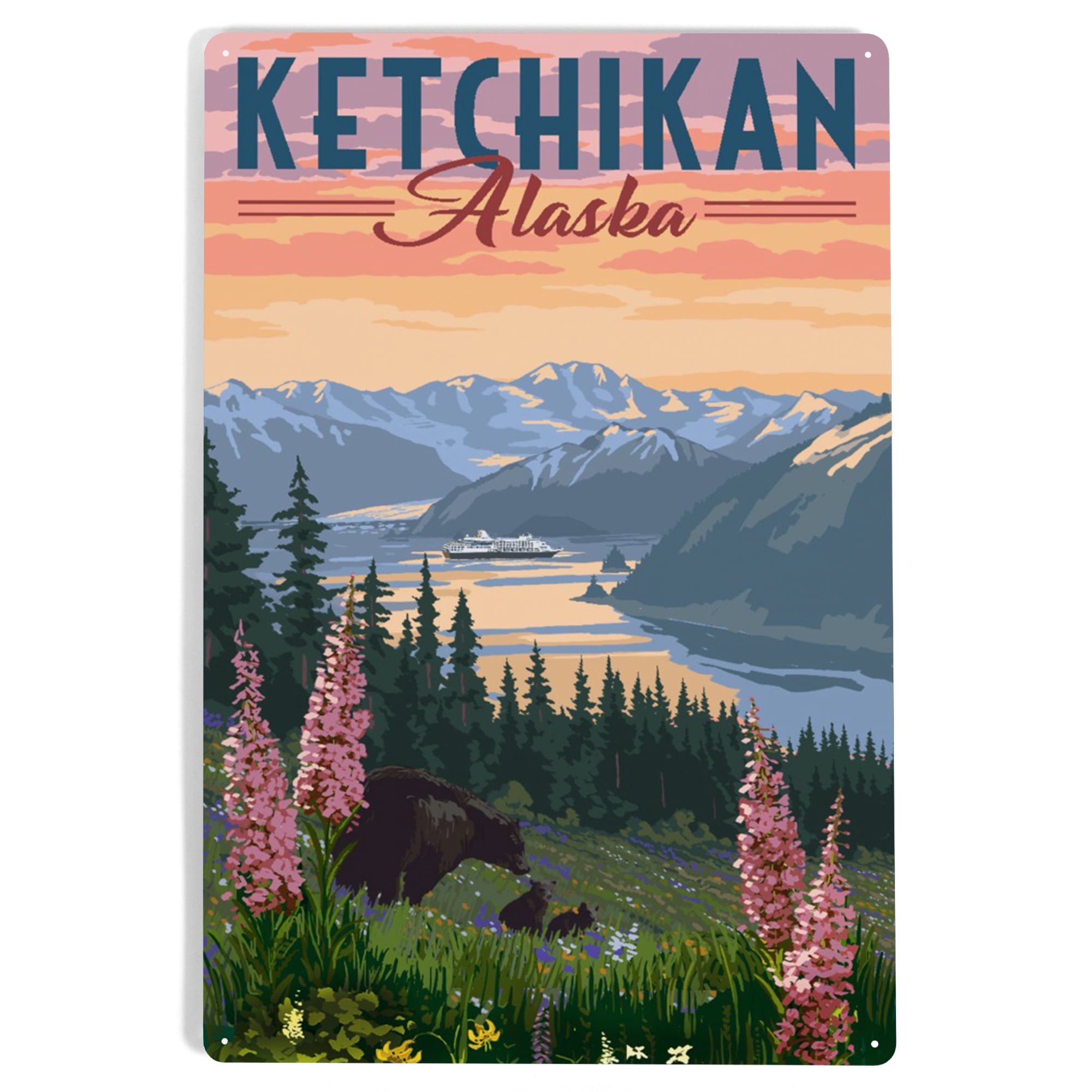 Ketchikan, Alaska, Inside Passage, Bear and Spring Flowers (12x18 ...