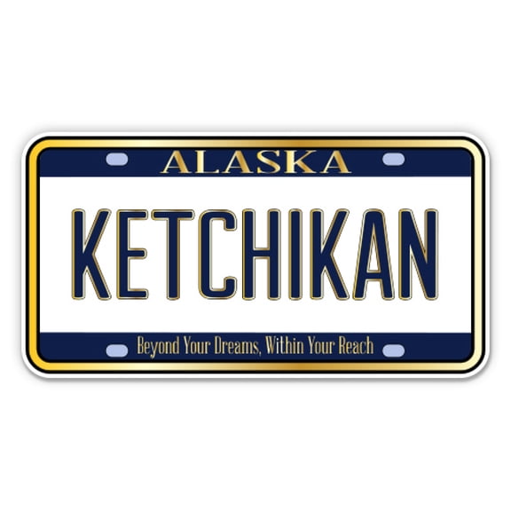 Ketchikan Alaska License Plate Style - 3" Vinyl Sticker - For Car Laptop Water Bottle Phone - Waterproof Decal