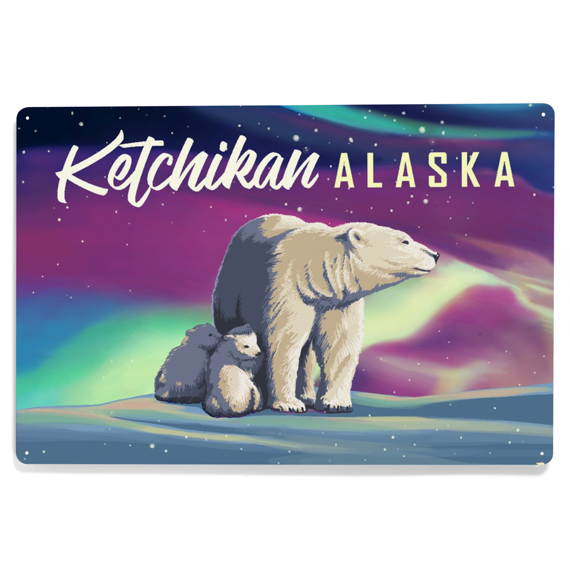 Ketchikan, Alaska, Northern Lights, Polar Bear (12x18 Aluminum Art