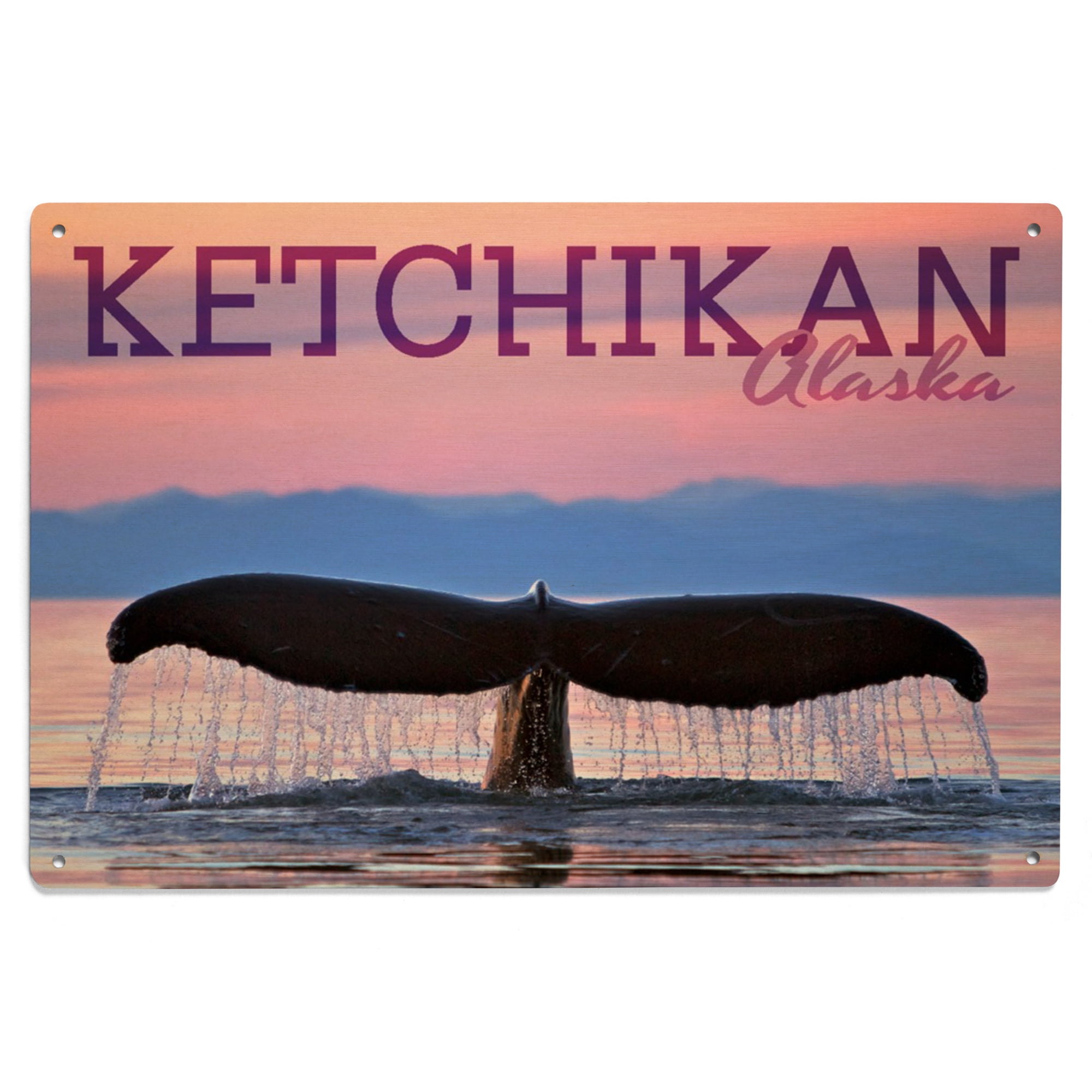 Ketchikan, Alaska, Whale and Sunset Birch Wood Wall Sign (6x9 Rustic ...