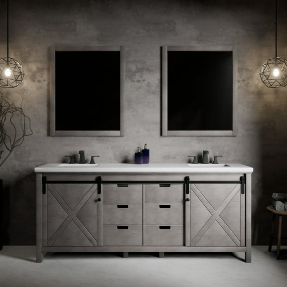 Ketchum 80 in W x 22 in D Ash Grey Double Bath Vanity and White Quartz Top