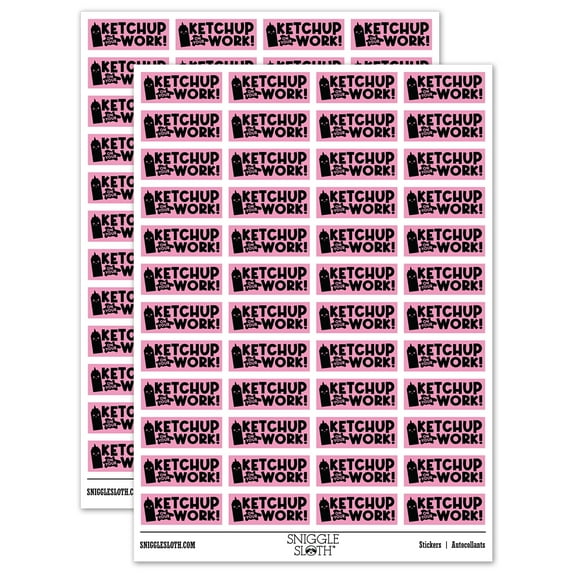 Ketchup Catch Up on Your Work Teacher Student School Sticker Set - Light Pink - Gloss Finish - 1.25" Mini