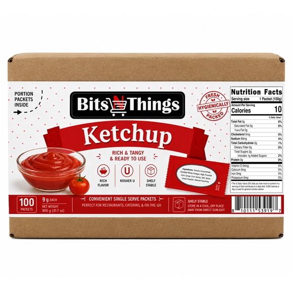 Ketchup 7g Packets 100 Pack | Single Serve Tomato Ketchup Condiment Packs in Bulk | Bits N Things