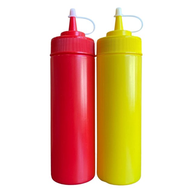 12Ounce Ketchup and Mustard Squeeze Bottle Set with Caps for BBQ and