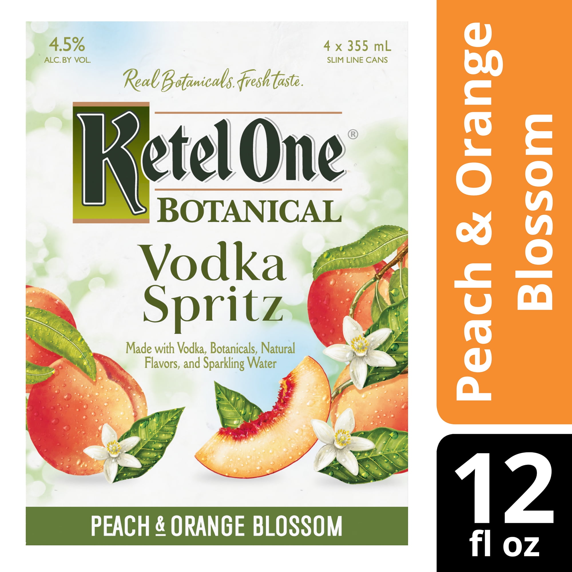 Ketel One Botanical Vodka Spritz Peach & Orange Blossom, 4PACK (4 x 12