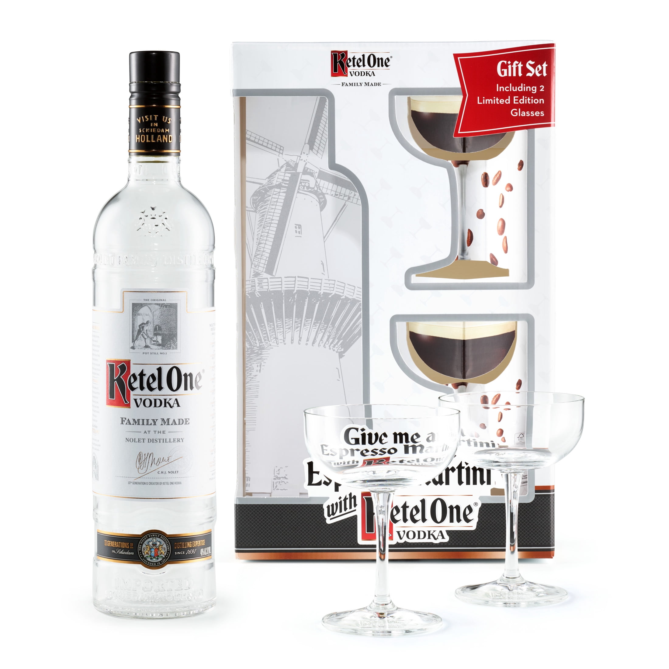 Ketel One Vodka, 750 mL Bottle with Two Limited Edition Martini