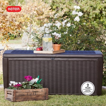 Keter Sumatra 135 Gallon Durable Weatherproof Resin Deck Box Organization and Storage for Outdoor Patio and Lawn, Brown