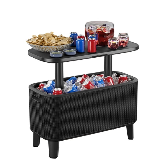 Keter Bevy Bar 2 in 1 Table and Cooler, Outdoor Patio Bar with Built-in Ice Chest, Grey
