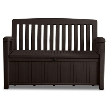Keter 60 Gallon Bench and Deck Box Organization Storage Combo for Outdoor Patio and Lawn, Brown