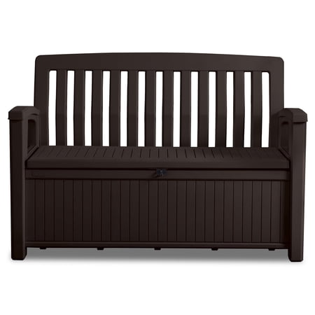 Keter 60 Gallon Bench and Deck Box Organization Storage Combo for Outdoor Patio and Lawn, Brown