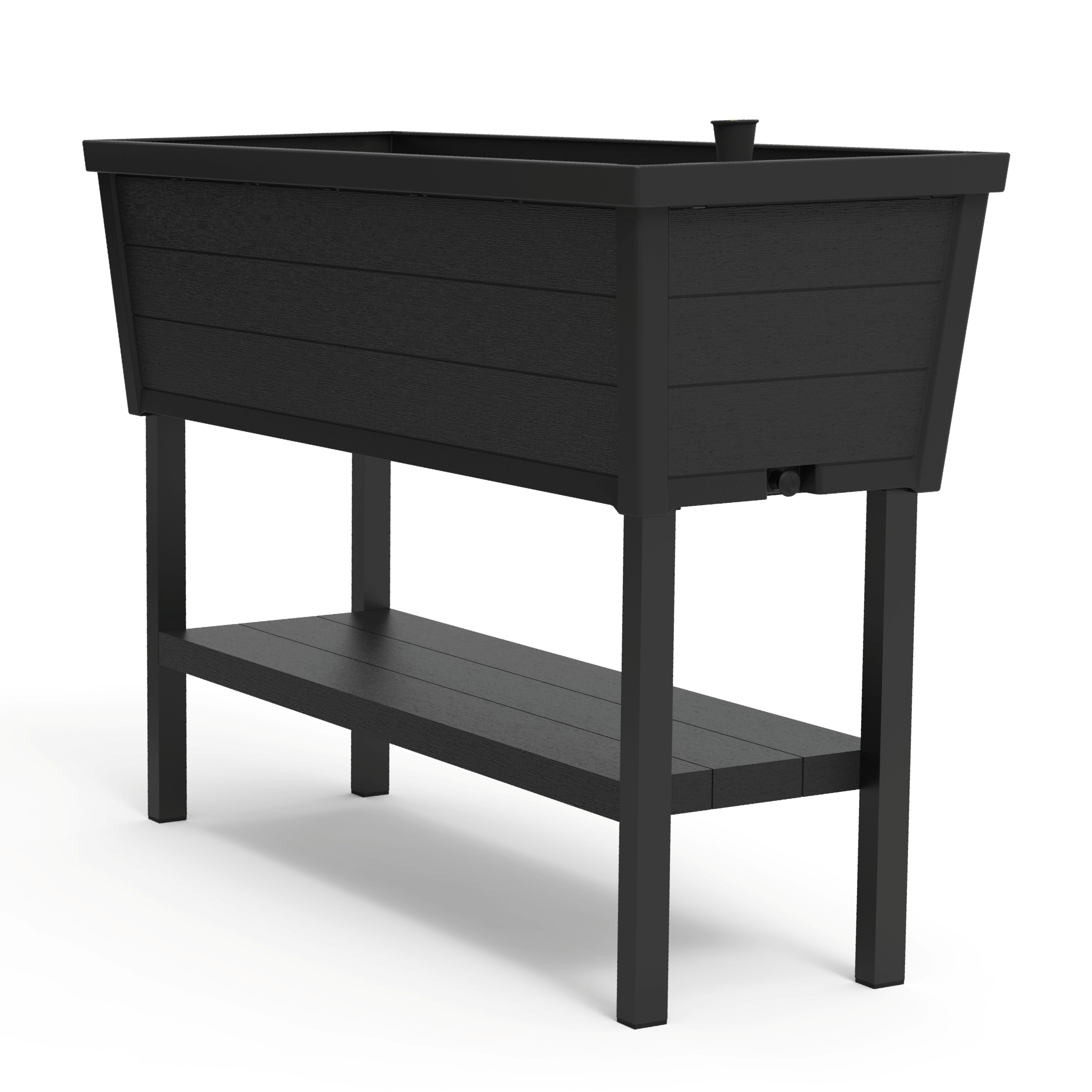 Keter Alfresco Garden Bed 44" x 18" x 33" Durable Wood-Look Raised Garden Bed with Self-Watering and Drainage System Kit, Gray