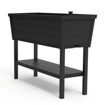 Keter Alfresco Garden Bed 44" x 18" x 33" Durable Wood-Look Raised Garden Bed with Self-Watering and Drainage System Kit, Gray