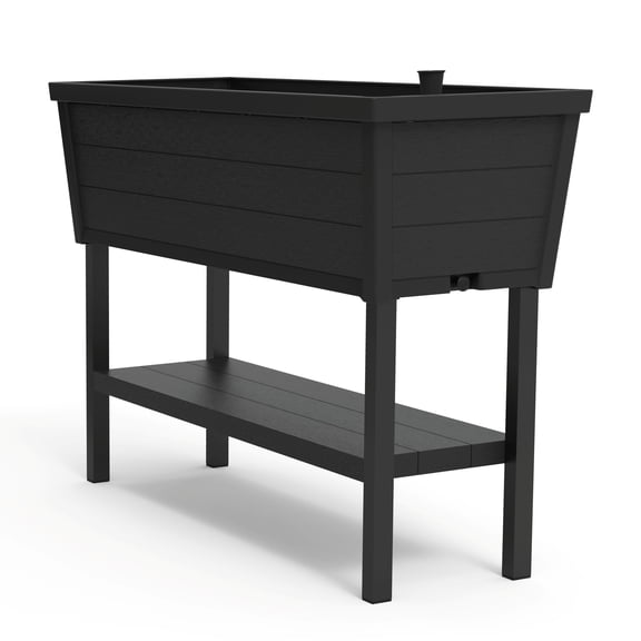 Keter Alfresco Garden Bed 44" x 18" x 33" Durable Wood-Look Raised Garden Bed with Self-Watering and Drainage System Kit, Gray