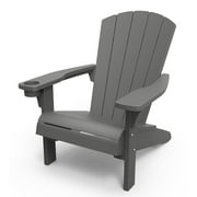 Keter Alpine Adirondack Resin Outdoor Furniture Chairs with Cup Holder Perfect for Patio Seating, Grey