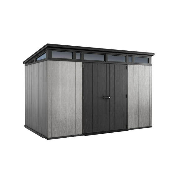 Keter Artisan 11x7 ft. Durable Resin Outdoor Storage Shed With Heavy Duty Floor and Locking Door, Grey