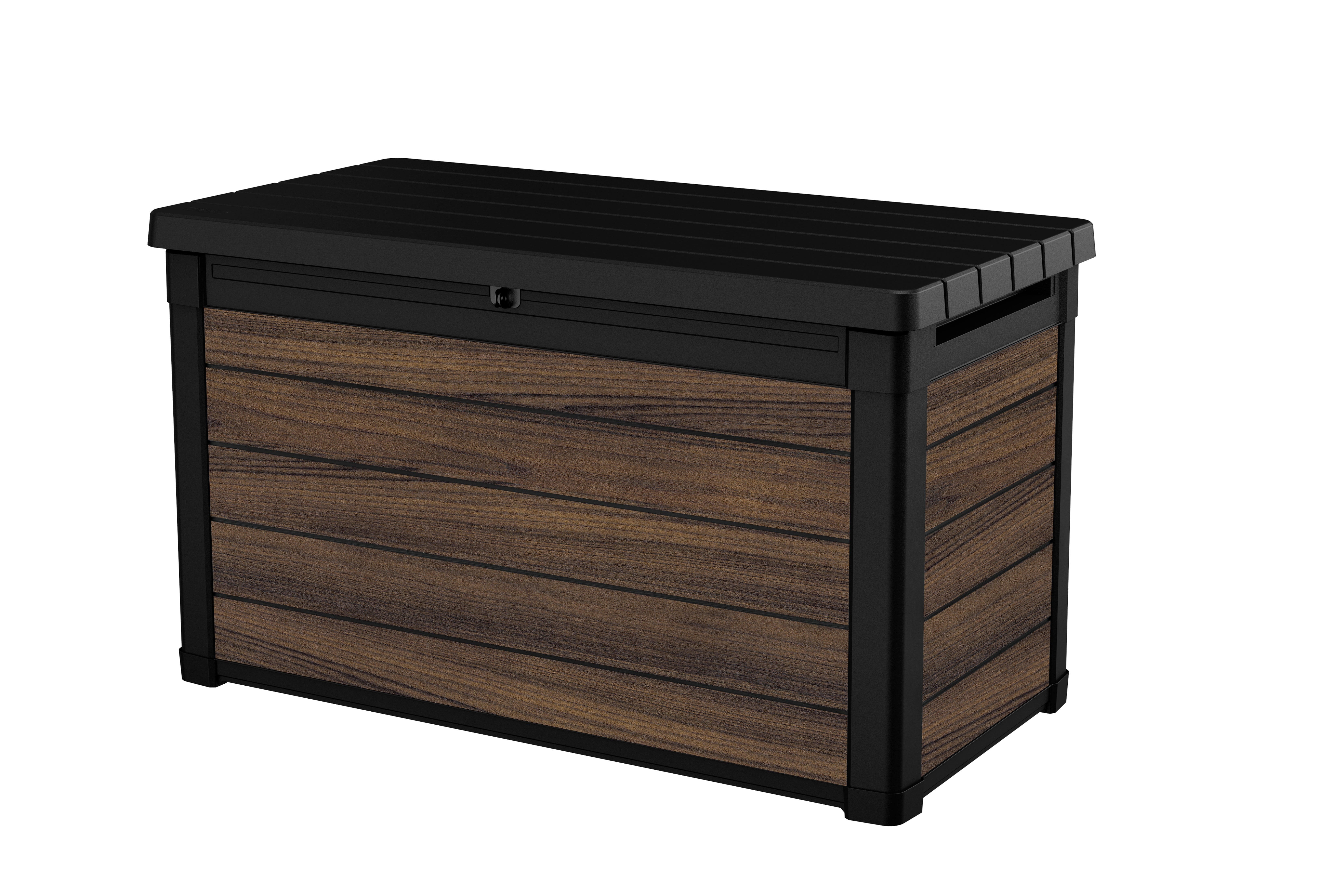 Keter Rosewood 100 Gallon Resin Deck Box Organization and Storage for Patio Furniture Outdoor Cushions, Throw Pillows, Garden Tools and Pool Toys, Brown