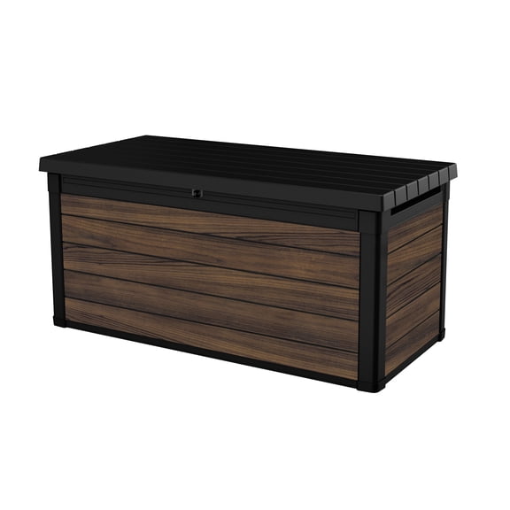 Keter Rosewood 150 Gallon Resin Deck Box Organization and Storage for Patio Furniture Outdoor Cushions, Throw Pillows, Garden Tools and Pool Toys, Brown