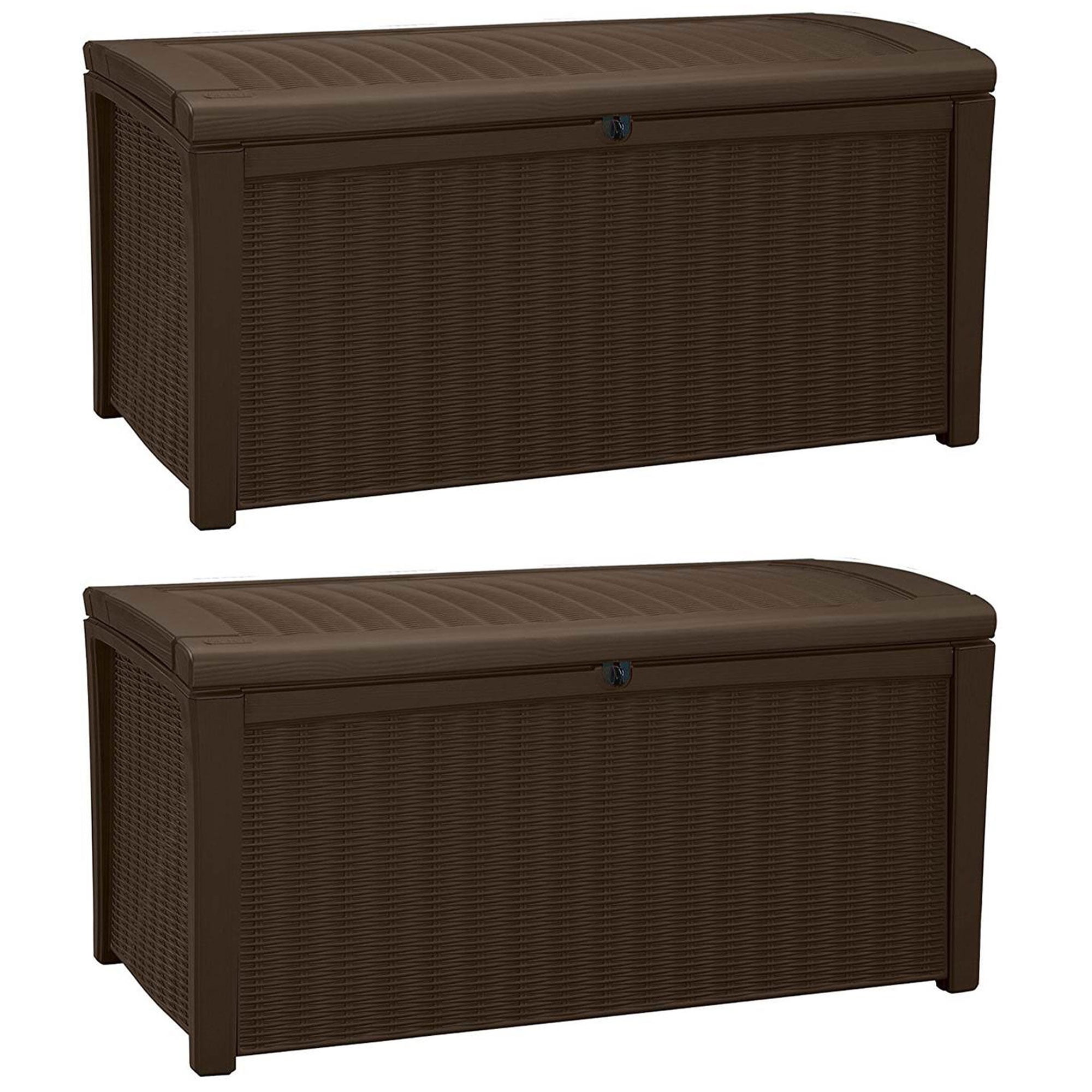Keter Borneo 110 Gal Rattan Resin Patio Storage Deck Box & Bench (2 Pack)