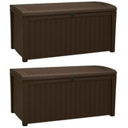 Keter Borneo 110 Gal Rattan Resin Patio Storage Deck Box & Bench 2 Pack