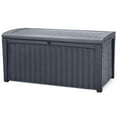 thumbnail image 1 of Keter Borneo 110 Gallon Rattan Plastic Outdoor Storage Deck Box Bench, Grey, 1 of 13